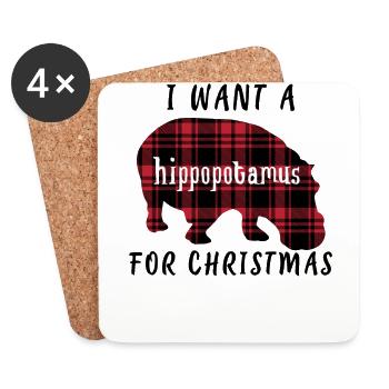 Ich will ein Nilpferd zu Weihnachten - Untersetzer (4er-Set) - Weiß - Vorne