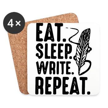 Eat Sleep Write Repeat Nib Author Gift - Coasters (set of 4) - white - Front