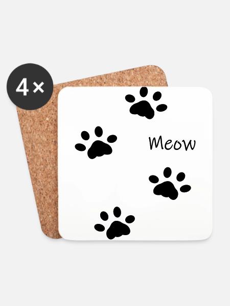 DZ0001 Miau-Katzenpfoten - Untersetzer (4er-Set) - Weiß