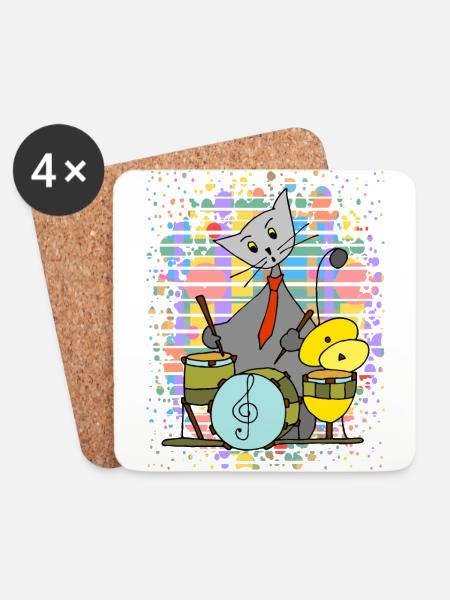 Katze - Untersetzer (4er-Set) - Weiß