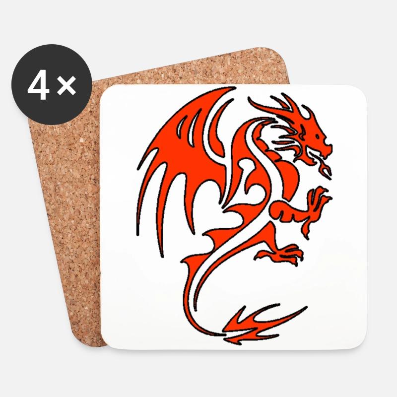 Roter Drache - Untersetzer (4er-Set) - Weiß