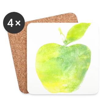 Green apple painted green watercolor watercolor - Coasters (set of 4) - white - Front