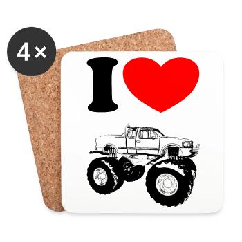Je love Monstertrucks - Dessous de verre (lot de 4) - blanc - Devant