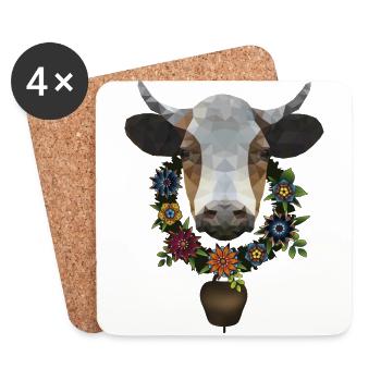 Kuh mit Blumenkranz - Untersetzer (4er-Set) - Weiß - Vorne