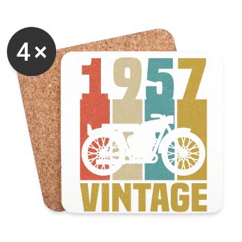 1957 Anniversaire Motard Vintage Cadeau Moto - Dessous de verre (lot de 4) - blanc - Devant