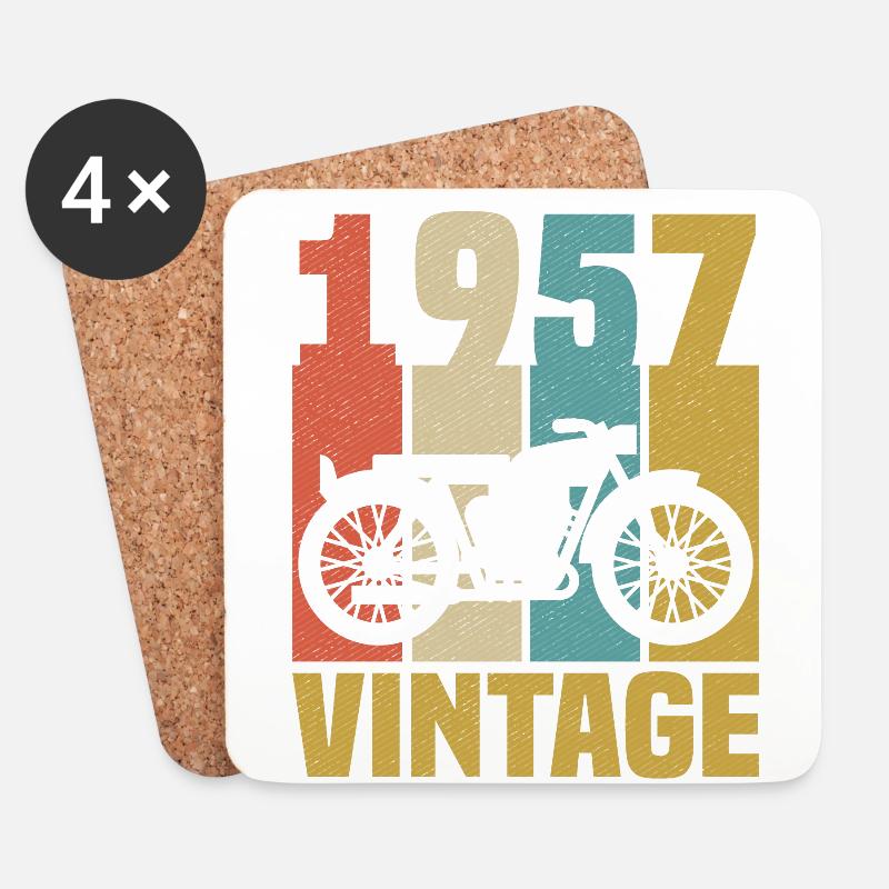 1957 Geburtstag Biker Vintage Motorrad Geschenk - Untersetzer (4er-Set) - Weiß