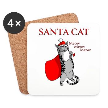 Santa Cat, the Christmas cat - Coasters (set of 4) - white - Front