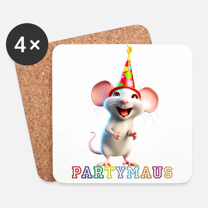 Partymaus - Untersetzer (4er-Set) - Weiß