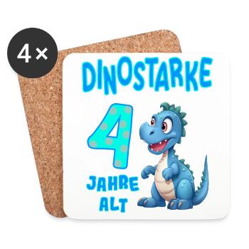 4 Jahre alt Kindergeburtstag 4. Geburtstag Dino - Untersetzer (4er-Set) - Weiß - Vorne