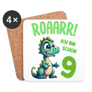 Ich bin schon 9 Jahre alt - Kindergeburtstag Dino - Untersetzer (4er-Set) - Weiß - Vorne