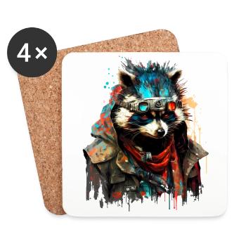 Raton laveur, animal de la collection Cyber Squad - Dessous de verre (lot de 4) - blanc - Devant