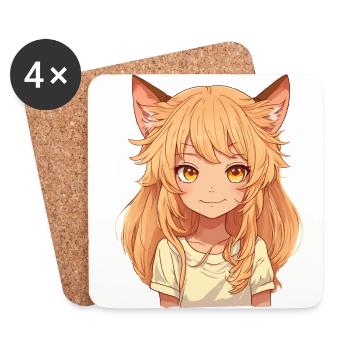 Kemonomimi Anime Manga Kawaii Chibi Girl Charakter - Untersetzer (4er-Set) - Weiß - Vorne