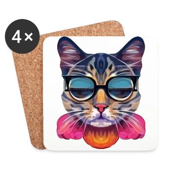 Class Cat with Sunglasses - Coasters (set of 4) - white - Front