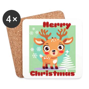Joyeux Noël - cerf porte-bonheur mignon - Noël de neige - Dessous de verre (lot de 4) - blanc - Devant