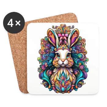 Kunstvoller Osterhase 3 - Untersetzer (4er-Set) - Weiß - Vorne