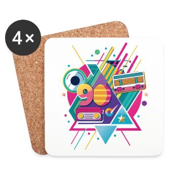 Rétro Party 80s 70s 90s Cadeau Festival de musique - Dessous de verre (lot de 4) - blanc - Devant
