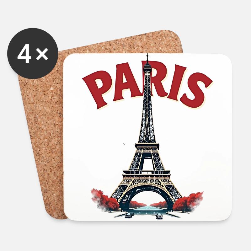 Eiffelturm, Paris, Retro - Untersetzer (4er-Set) - Weiß