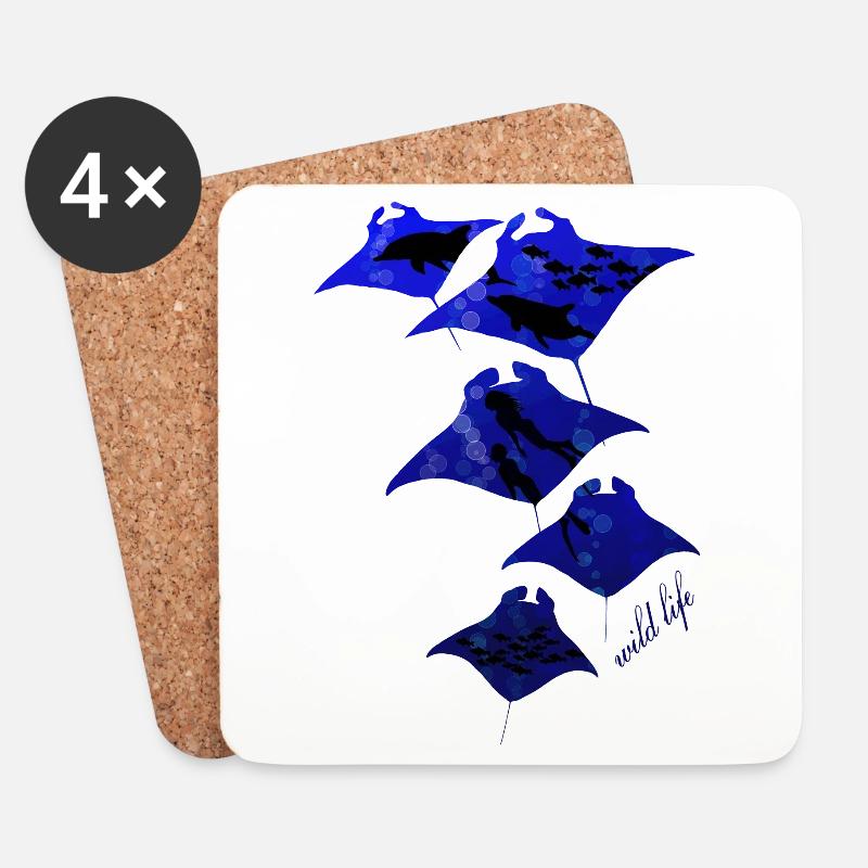 Rochen Wildlife - Untersetzer (4er-Set) - Weiß