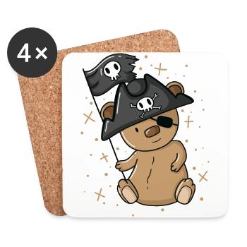 Pirate Teddy Bear with Pirate Hat Eye Patch - Coasters (set of 4) - white - Front