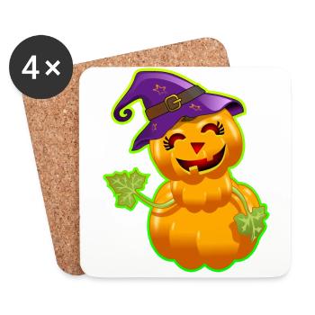 Mignonne Citrouille d'Halloween – Orange - Dessous de verre (lot de 4) - blanc - Devant