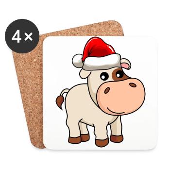 Kuh Comic Weihnachten - Untersetzer (4er-Set) - Weiß - Vorne