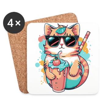 Refreshing design: A cat with sunglasses - Coasters (set of 4) - white - Front