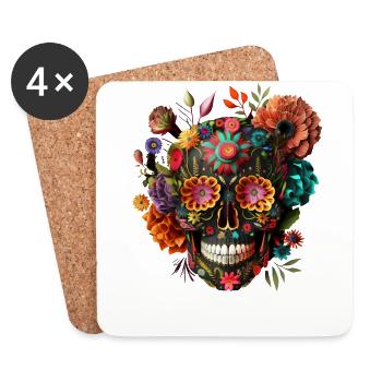 Mexico Skull, Sugar Skull, Sugar Skull - Coasters (set of 4) - white - Front