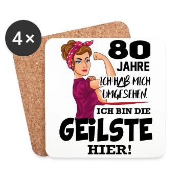 Geburtstag 80 Jahre Die Beste Geilste Chefin Queen - Untersetzer (4er-Set) - Weiß - Vorne