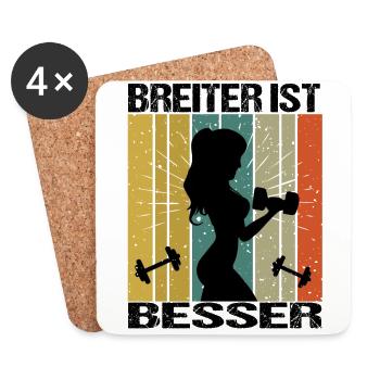 Bodybuilding Sprüche Frau Breiter ist besser - Untersetzer (4er-Set) - Weiß - Vorne