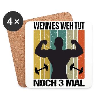 Bodybuilding Sprüche Mann Wenn es weh tut nochmal - Untersetzer (4er-Set) - Weiß - Vorne