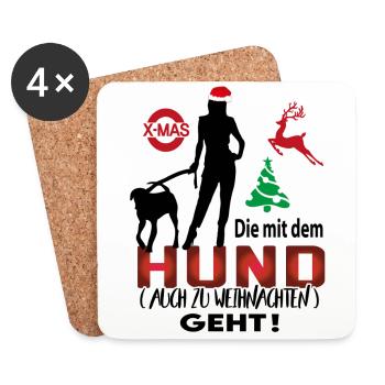 Weihnachten Christmas Lustig Hund Frau Gassi - Untersetzer (4er-Set) - Weiß - Vorne