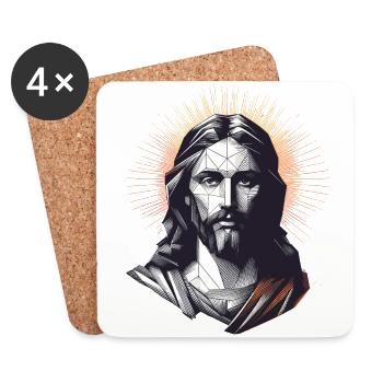 Jesus Vector Polygon Christ Head Religion - Coasters (set of 4) - white - Front