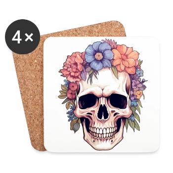 Crâne humain et fleurs 14 - Dessous de verre (lot de 4) - blanc - Devant