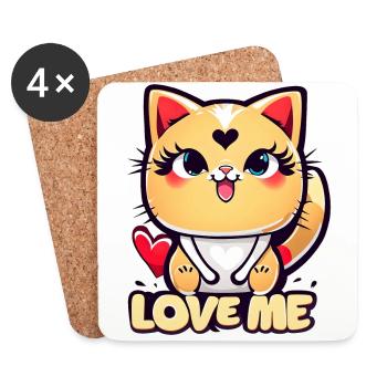 A funny chibi cat full of love - Coasters (set of 4) - white - Front