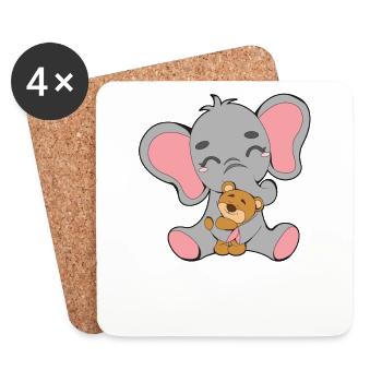 Bébé éléphant et ours en peluche - Dessous de verre (lot de 4) - blanc - Devant