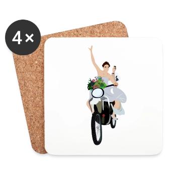 On the bike in a happy life for two - Coasters (set of 4) - white - Front