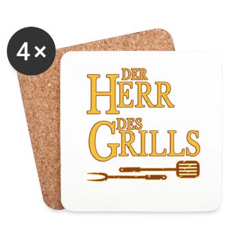 Der Herr des Grills Grillen BBQ Maenner - Untersetzer (4er-Set) - Weiß - Vorne