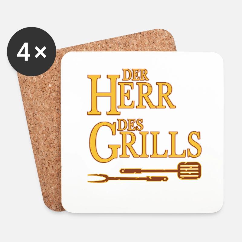 Der Herr des Grills Grillen BBQ Maenner - Untersetzer (4er-Set) - Weiß