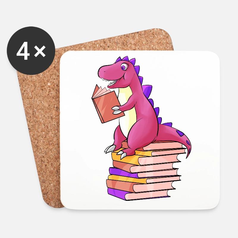 Dino liest Bücher - Untersetzer (4er-Set) - Weiß