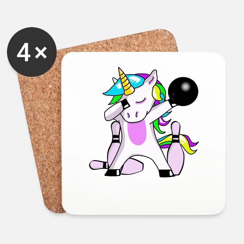 Bowling Unicorn Dabbing Einhorn Kegeln - Untersetzer (4er-Set) - Weiß