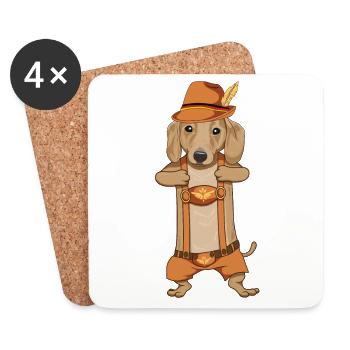 Dachshund Costume Dog Lederhosen Bavarian Gift - Coasters (set of 4) - white - Front