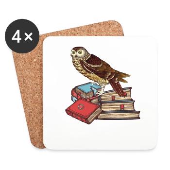 Livres Chouette lecture de sagesse - Dessous de verre (lot de 4) - blanc - Devant