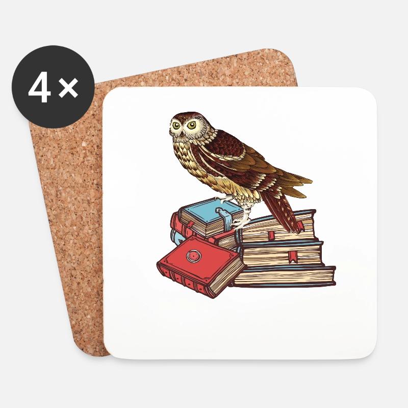 Buecher Eule Weisheit Lesen - Untersetzer (4er-Set) - Weiß