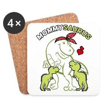 Mommysaurus mit 2 Babys - Untersetzer (4er-Set) - Weiß - Vorne