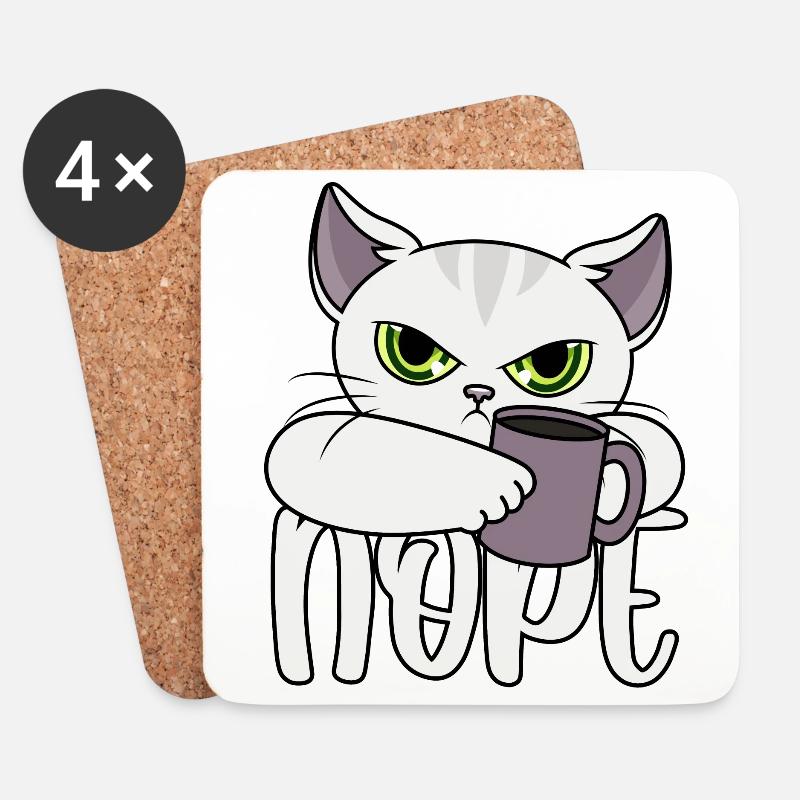Nope Katze Kaffee - Untersetzer (4er-Set) - Weiß