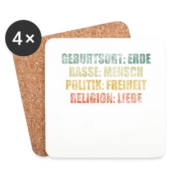 Geburtsort Erde Rasse Mensch Freiheit Liebe - Untersetzer (4er-Set) - Weiß - Vorne