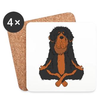 Funny Yoga Tibetan Mastiff Dog - Coasters (set of 4) - white - Front