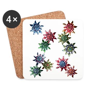 Trachtendesign mit buntem Edelweiss / - Untersetzer (4er-Set) - Weiß - Vorne