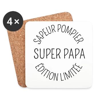 SUPER PAPA SAPEUR POMPIER ÉDITION LIMITÉE cadeau - Dessous de verre (lot de 4) - blanc - Devant