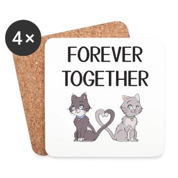 chats amoureux - Dessous de verre (lot de 4) - blanc - Devant